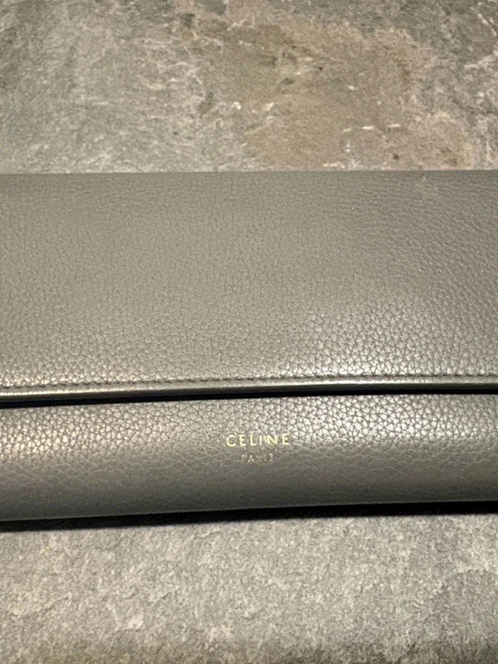 Celine Pebbled Leather Long Wallet in Gray